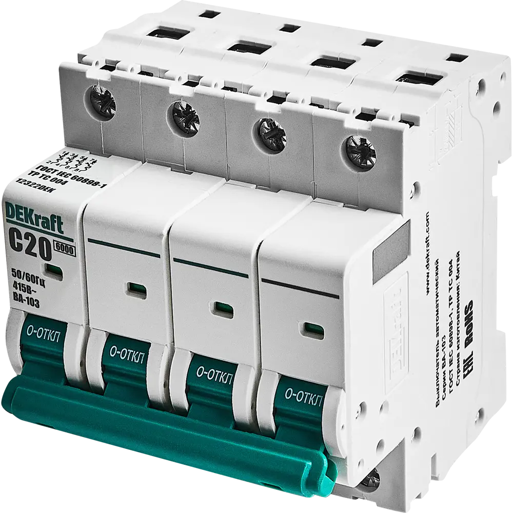 Автоматический выключатель DEKraft ВА-103 4P 20А для комплексной защиты электросетей 88460951