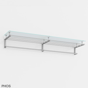 G18-1200G-B Полотенцесушитель g18 с 5 держателями для полотенец и полкой из матового стекла - ширина 125 см PHOS