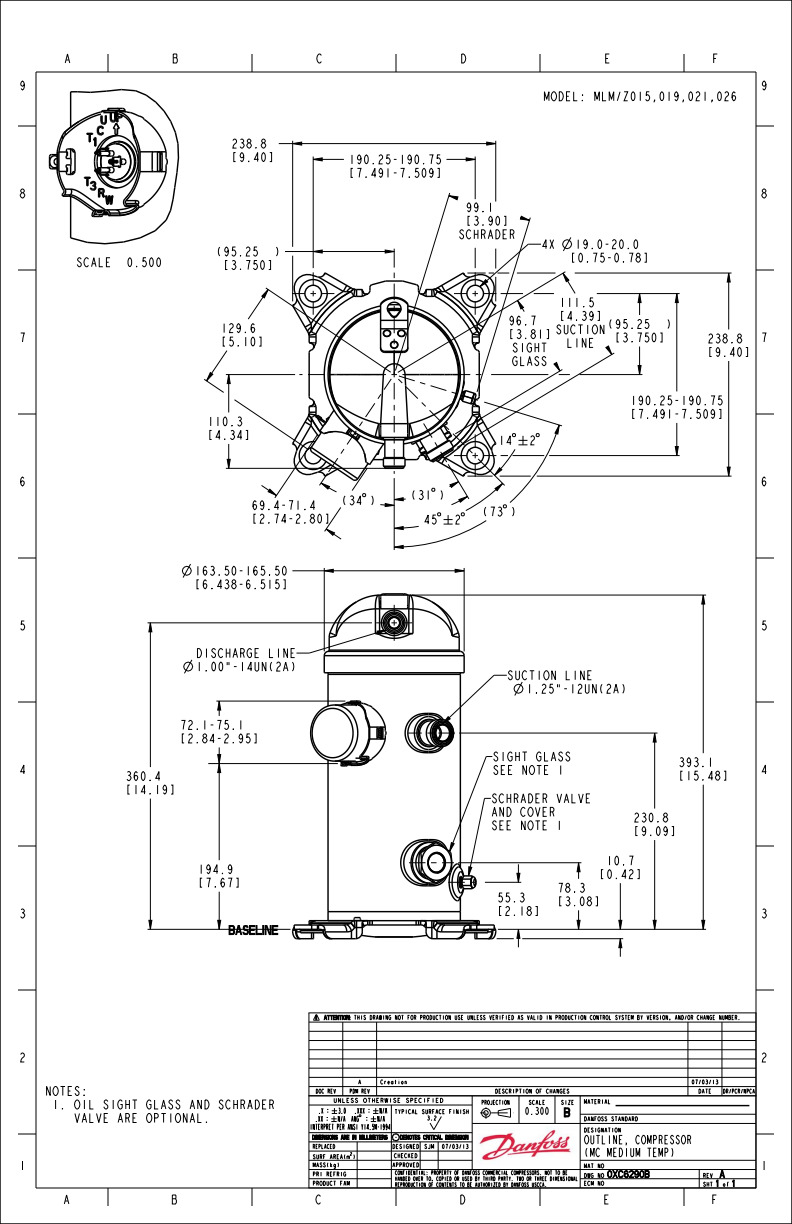 Danfoss MLZ — герметичные спиральные компрессоры MLZ048T4LC9A Компрессор спиральный 121L8651  - Вид №14