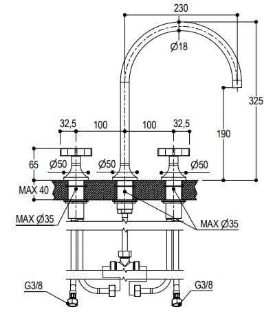 Смеситель для раковины с 3 отверстиями Ritmonio Diametro35 Cross ARCH-00073607 - Вид №3