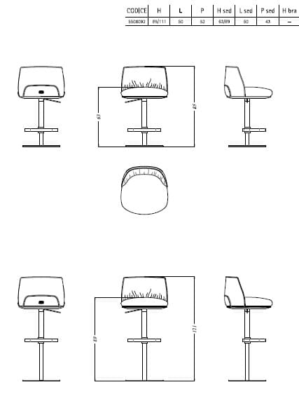 Регулируемый по высоте кожаный высокий стул Poltrona Frau ARCH-00092695 - Вид №9