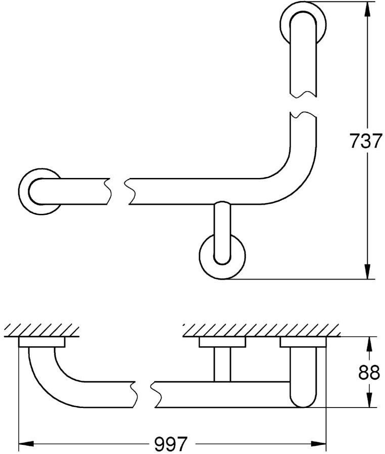 Поручень для ванны угловой GROHE Essentials 940x600 мм, хром (40797001) - Вид №1