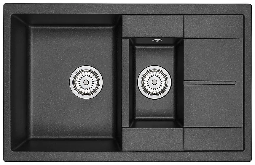 7802, ШВАРЦ (чёрный металлик), кухонная мойка, кварц