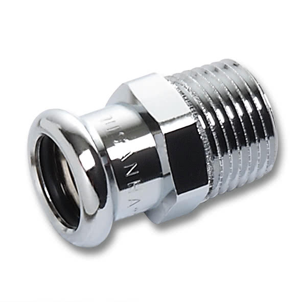 116243G1812 SANHA 16243G пресс-фитинг, бронза, ниппель перех.ВПр-НР,хром 18x1/2 мм  - Вид №1