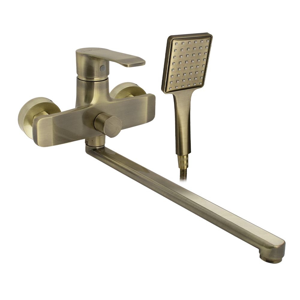 GFmark - Смеситель в ванную, длинный излив, шаровый, с дивертором на корпусе, под состаренную БРОНЗУ, код: 5070 