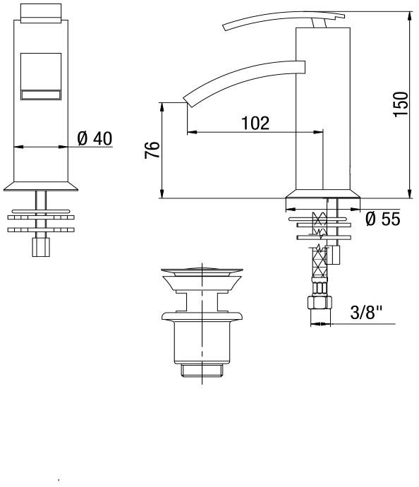 0IO00088JA01 Ray Смеситель для раковины с донным клапаном клик-клак, хром Jacuzzi - Вид №2