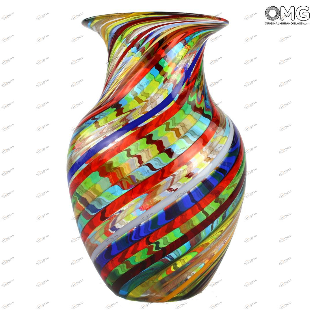 4332 ORIGINALMURANOGLASS Ваза Круговорот жизни в разноцветную полоску - Муранское стекло OMG 11 см 