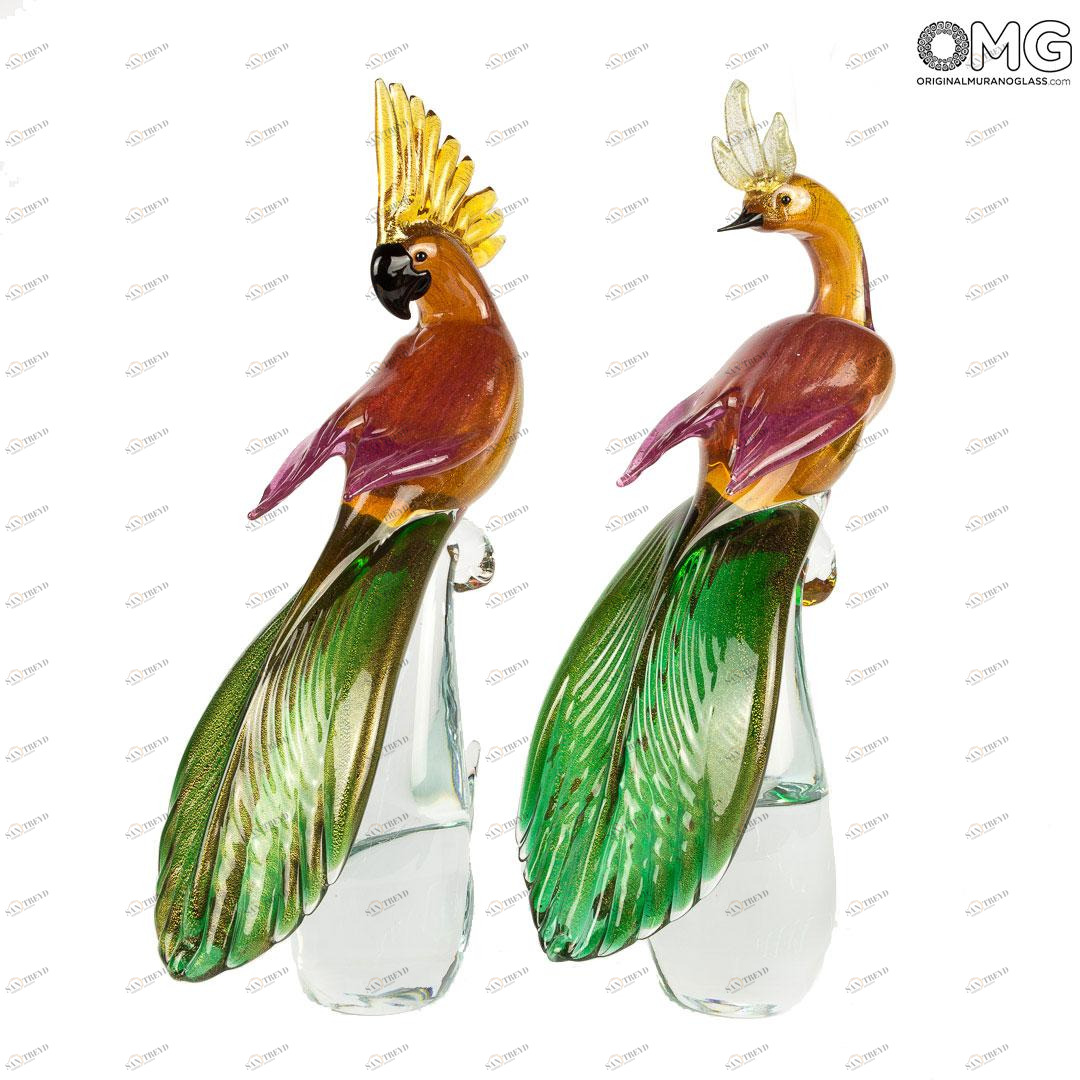 2922 ORIGINALMURANOGLASS Скульптура - Попугаи корелла - муранское стекло OMG 20 см 