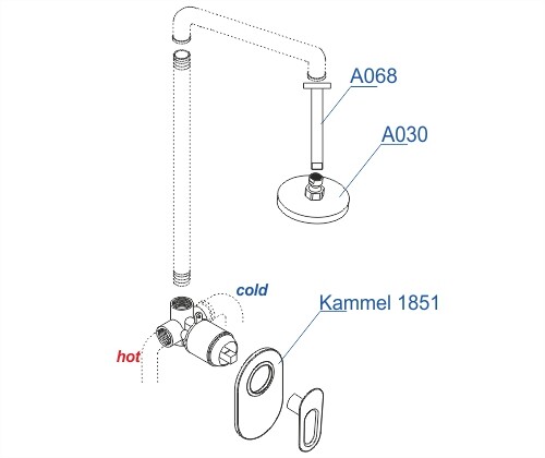 A12830 Встраиваемый комплект для душа с верхней душевой насадкой WasserKRAFT  - Вид №2