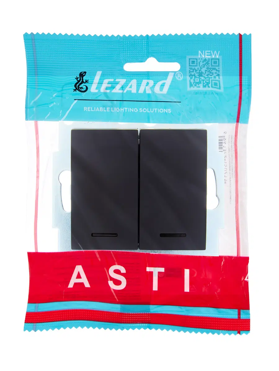 ASTI Выключатель двойной с подсветкой чёрный бархат механизм LEZARD 7081-4288-112 - Вид №3