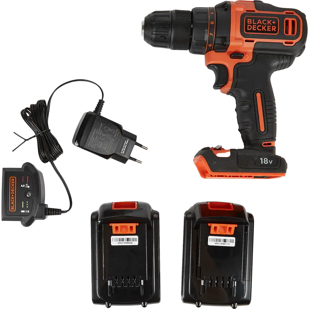 Дрель-шуруповерт аккумуляторная Black&Decker BDCDD186KB, 18 В Li-ion 2x1.5 Ач BLACK + DECKER STLM-2172039 - Вид №5