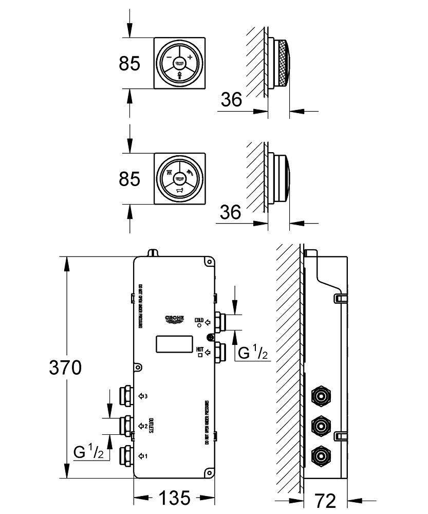 36344000 Электронная панель управления и переключатель для ванны Grohe F-digital хром - Вид №1