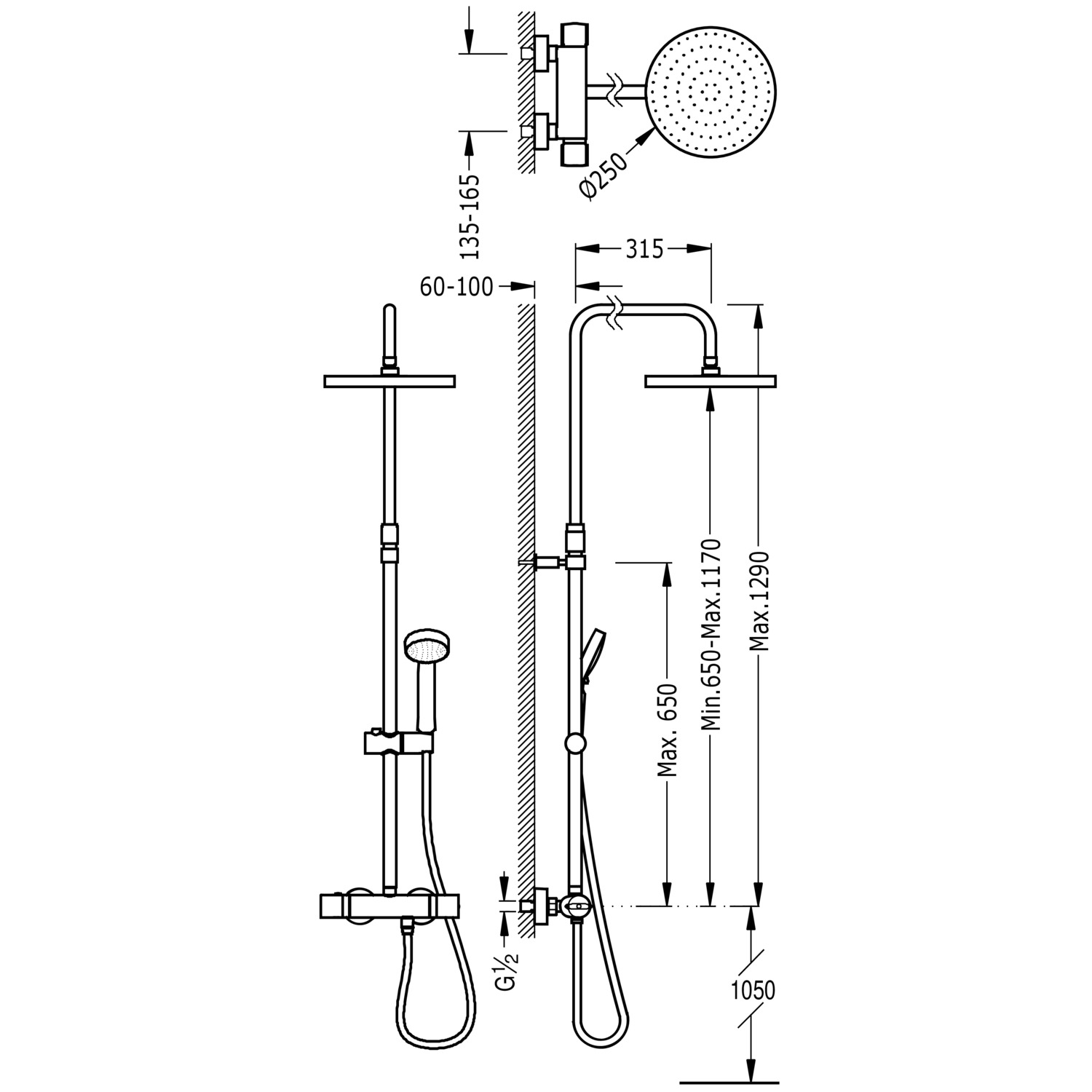 Двухходовой настенный термостатический смеситель для душа TRESMOSTATIC-190214 TRES Thermostatic - Вид №1