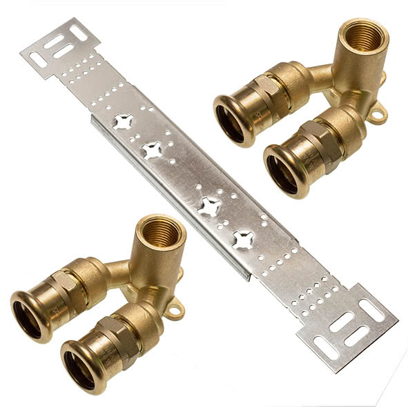 18981G181218 SANHA 8981G монтажный набор, двойная водорозетка ВР 18x1/2x18 мм  - Вид №1