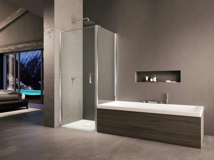 Стеклянная угловая душевая кабина с распашной дверью Provex Industrie ARCH-00099130