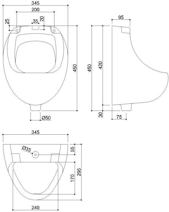 B41cqs03 Настенный писсуар, уринал с мушкой Ponte Giulio Standard - Вид №1