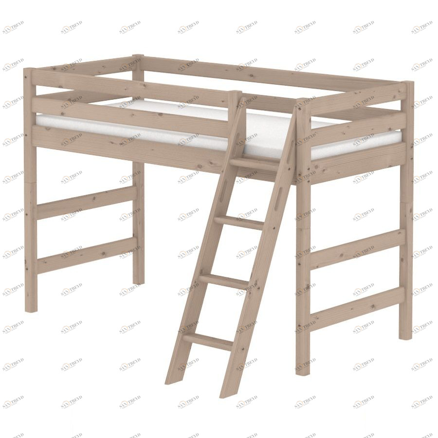 Кровать Flexa Classic полувысокая с наклонной лестницей, коричневая, 200 см 90103121101