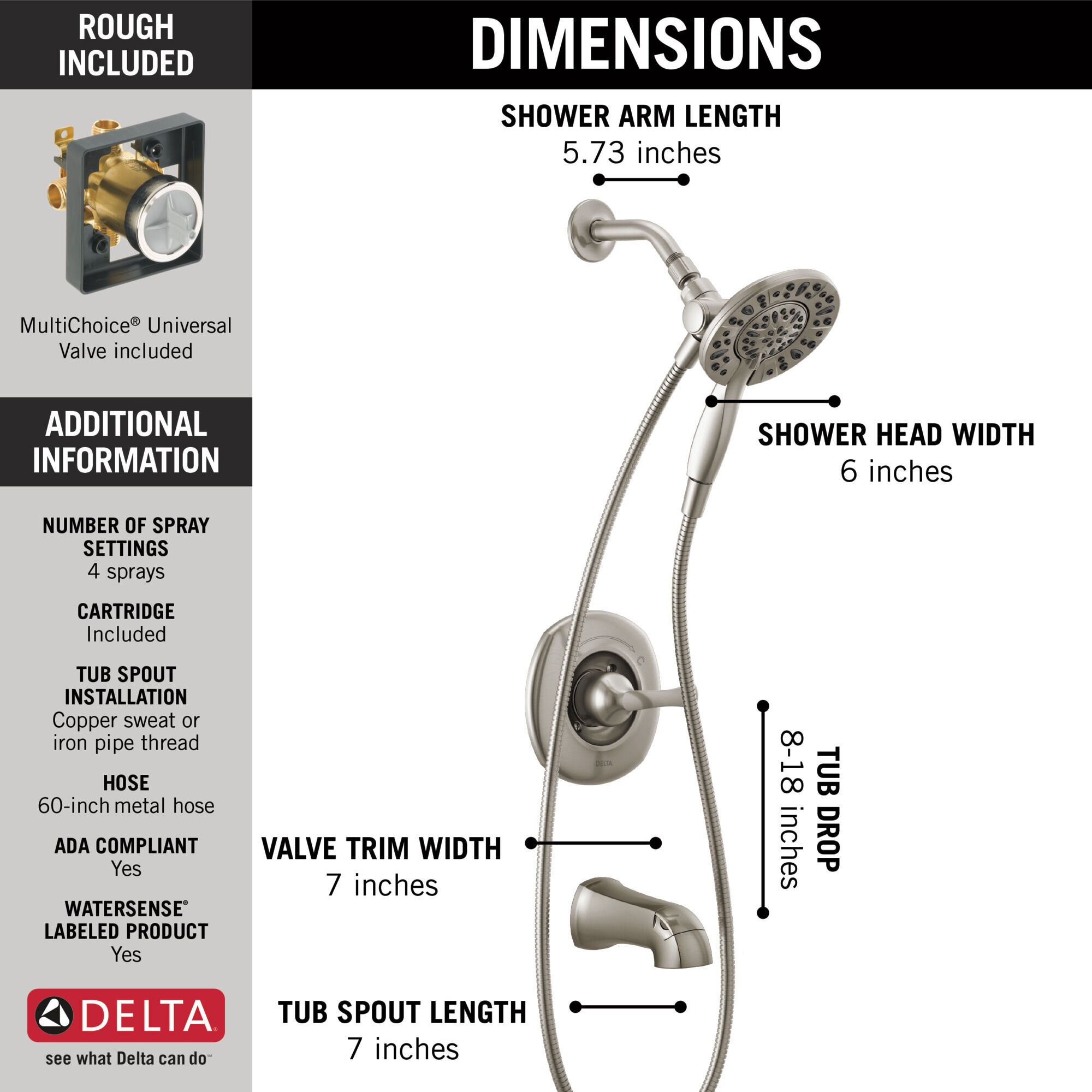 Ванна и душ Monitor® серии 14 с In2ition® Delta Faucet 144890-SP-I - Вид №3