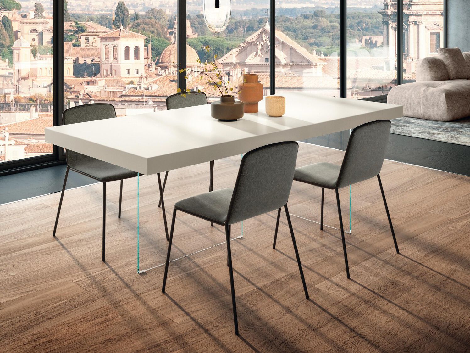 Прямоугольный стол из лакированного дерева и стекла Lago Air ARCH-00116096