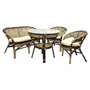 Обеденная группа с диваном коричневая на 4 персоны Lunch-1 ЭКО ДИЗАЙН ПЛЕТЕНАЯ 009659 Бежевый;коричневый