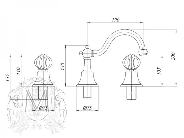 Cмеситель MIGLIORE Olivia ML.OLV-5812BI.CR для раковины, хром, ручки белая керамика ML.OLV-5812.BI.CR - Вид №4