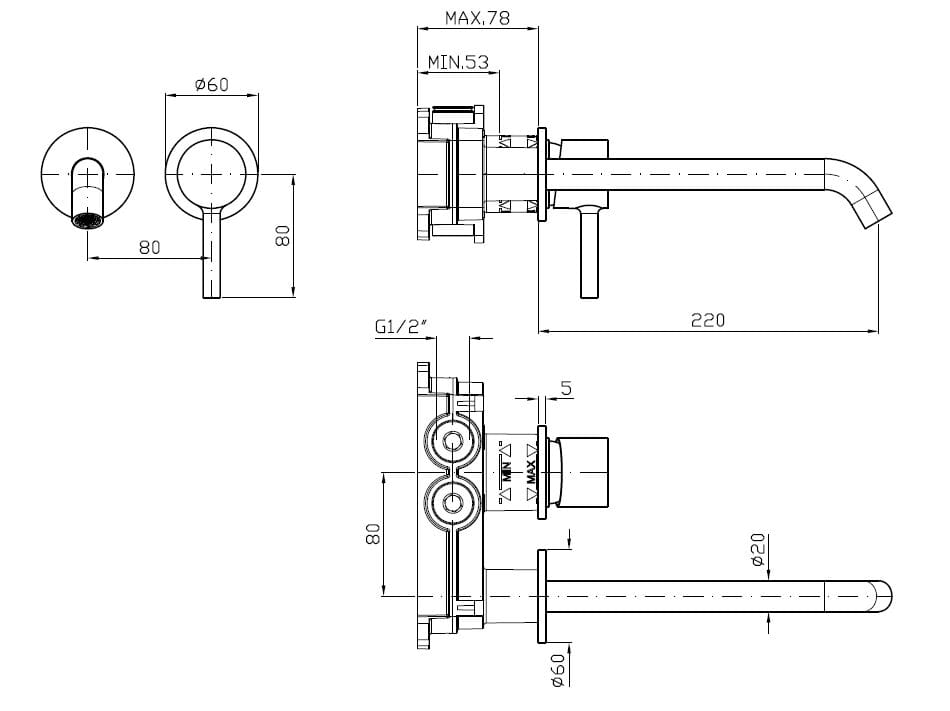 Однорычажный настенный смеситель для раковины с ограничителем расхода Zucchetti Pan S ARCH-00025559 - Вид №20
