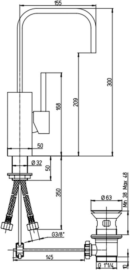Paini Dax 84PW250 смеситель для раковины с донным клапаном  - Вид №1