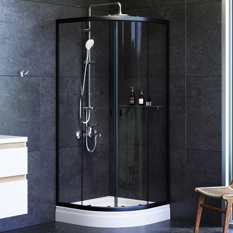 W88G-205-080BT Twin Slide Душевое ограждение без поддона 80x80 профиль черный AM.PM X-Joy  - Вид №1