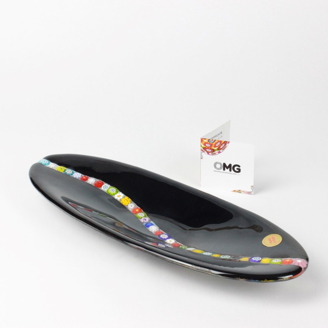 552 ORIGINALMURANOGLASS Овальное блюдце Муррина - nero - муранское стекло OMG 28 см  - Вид №1