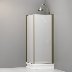 9161S1 Душевая кабина SX с распашной дверью и фиксированной боковой частью для душевого поддона 80x80 квадрат, цвет Золотистый Kerasan RETRO Италия