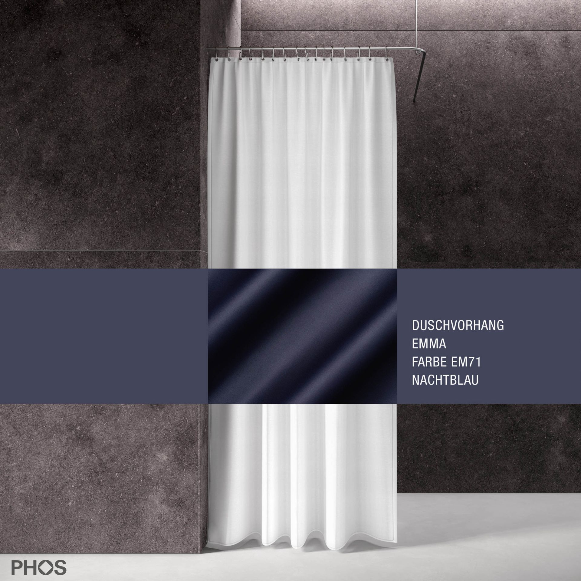 DV-EMMA200-140-EM71 Занавеска для душа emma night blue, длина 200 см, ширина 140 см. PHOS 