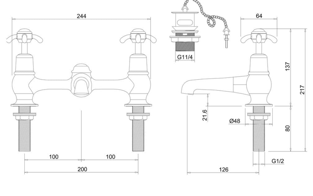 Смеситель для раковины без слива Burlington ANGLESEY ARCH-00026575 - Вид №2