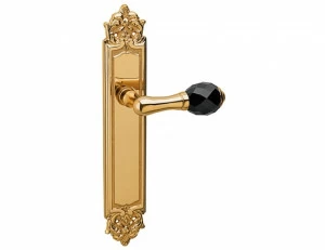 0A3840.N00.01 Дверные ручки на накладках с черным кристаллом сваровски Золото 24К