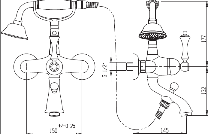Смеситель для ванны с ручным душем Cezares ATLANTIS-VD-02-Sw/M - Вид №1