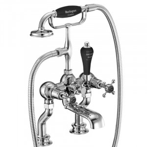 Burlington Смеситель для душа для ванны Claremont Regent, установленный на стойке Четверть оборота с черным акцентом в Chrome CLR15-QT BLA