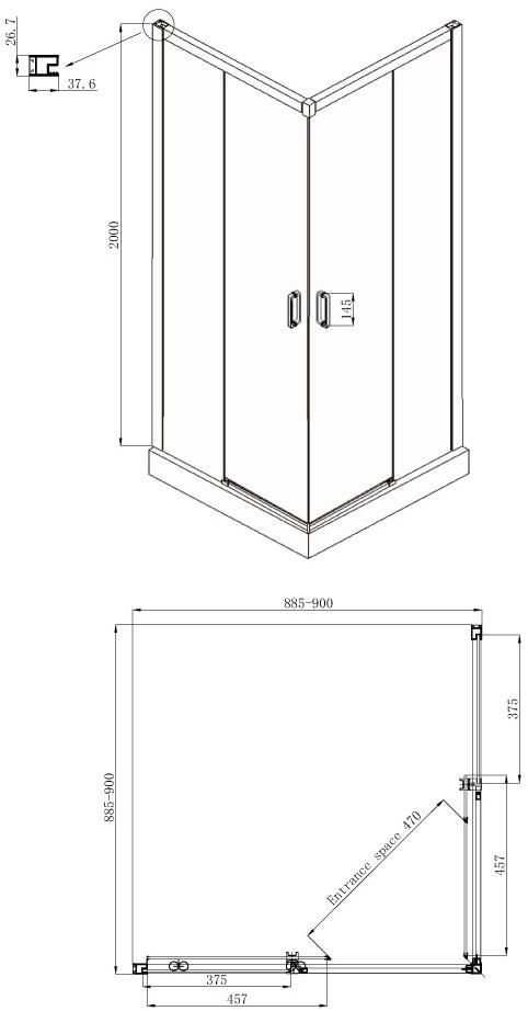 Душевое ограждение Ambassador Queen 11011104 (900x900x2000), 1 место - Вид №8
