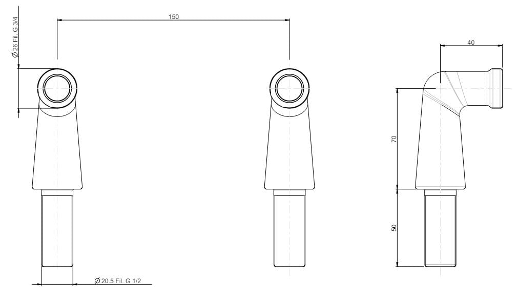 Вертикальные эксцентрики для групп ванн Rubinetterie Frattini DIVERSI 92591 ARCH-00009461 - Вид №2