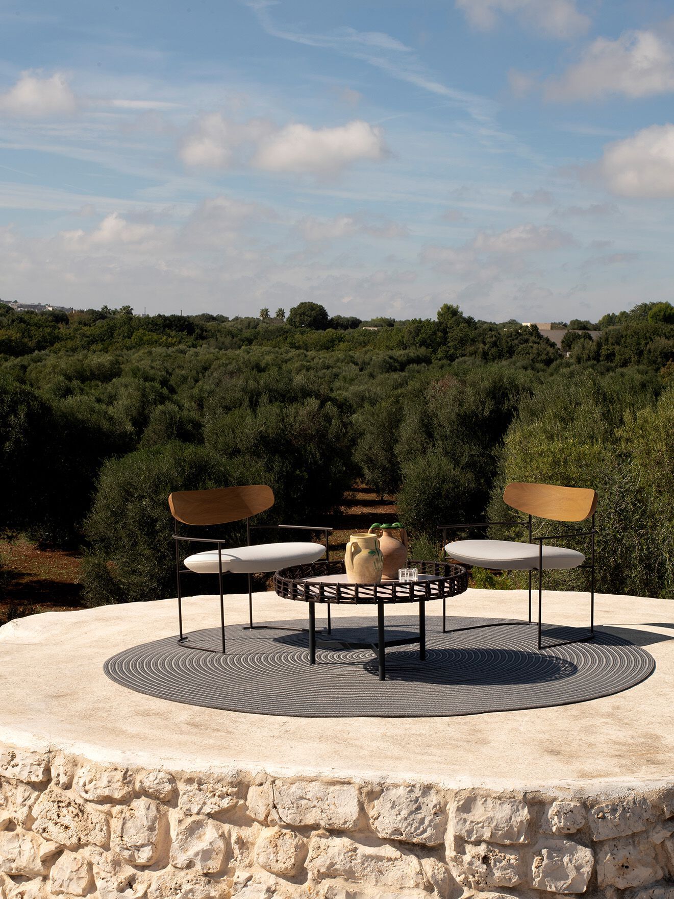 Круглый веревочный садовый журнальный столик с верхней частью HPL Potocco Ropu ARCH-00035648 - Вид №3