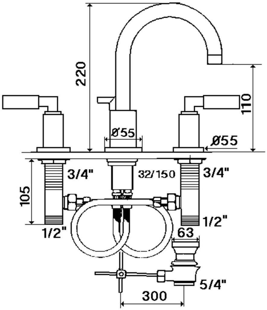 rvb Смеситель для раковины на 3 отверстия Cliff 4091.--.45 - Вид №1