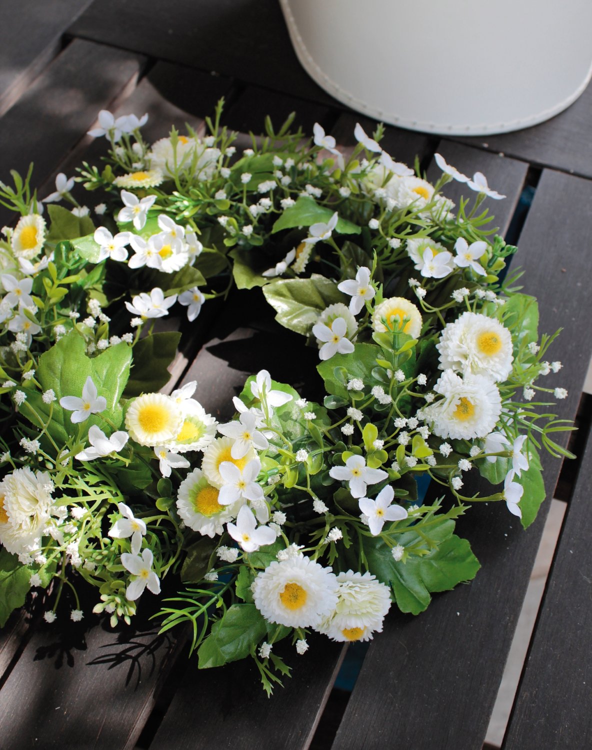 3163 708 a3 Искусственный венок 'daisy / bellis', Ø 28 см, бело-зеленый H-andreas  - Вид №2