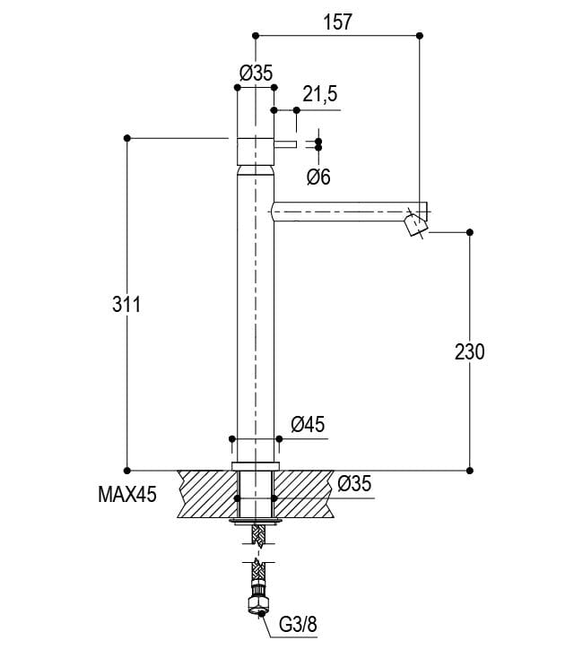 Смеситель для раковины из нержавеющей стали с одной ручкой Ritmonio Diametro35 Inox ARCH-00008164 - Вид №1