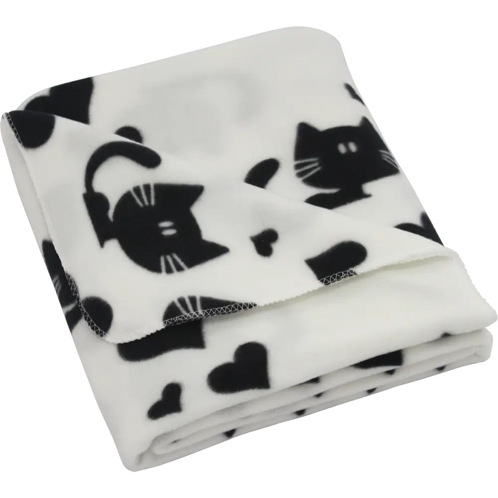Плед «Коты и сердца» 120x150 см флис цвет чёрный/белый BELEZZA STLM-2116123 - Вид №1