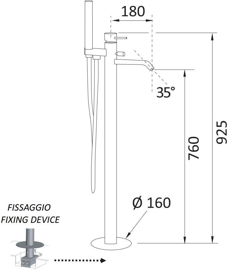 Rubinetterie Mariani Комплект для ванны из латуни, однорычажный, с ручным душем Ultraminimal 21a/um - Вид №1