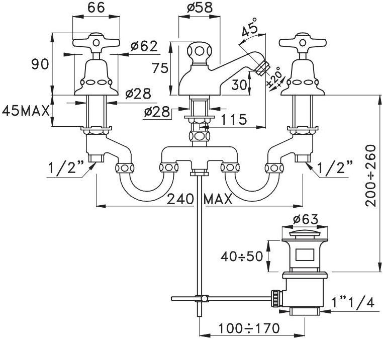 RUBINETTERIE STELLA Смеситель для биде с 3 отверстиями Italica It00201 - Вид №1