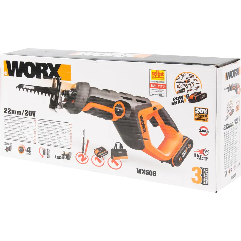 Сабельная пила аккумуляторная Worx WX508, 20 В Li-ion 2 Ач STLM-2053554 - Вид №6