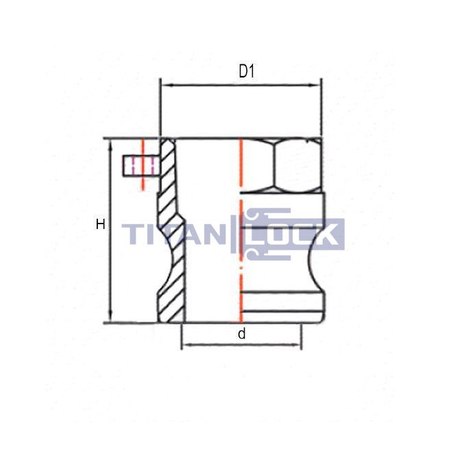 Камлок алюминиевый тип А серия "EcoLine" ниппель, внутр. резьба BSP 1", TL100AAL-EL TITAN LOCK  - Вид №1