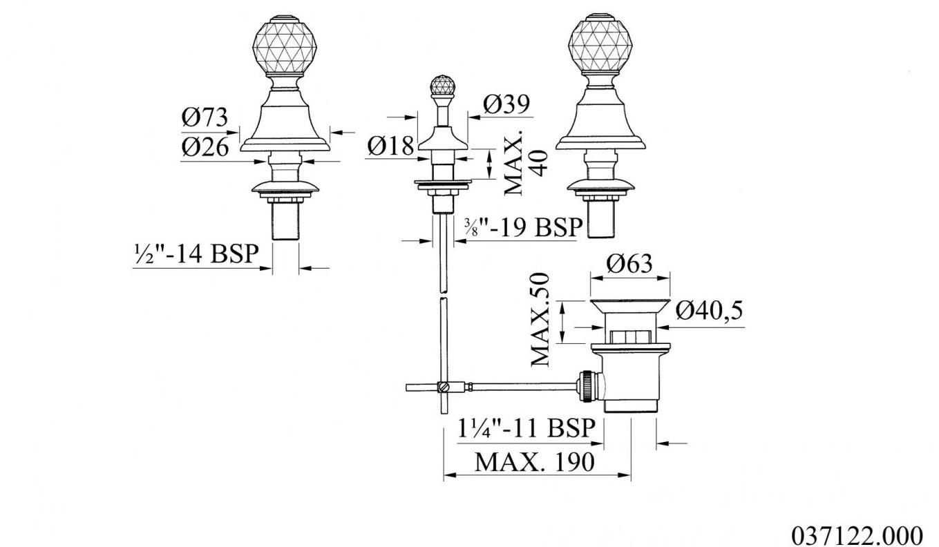 Bronces Mestre Смеситель для биде на 3 отверстия с кристаллами swarovski® Pacifica sun-id-1356841 - Вид №1