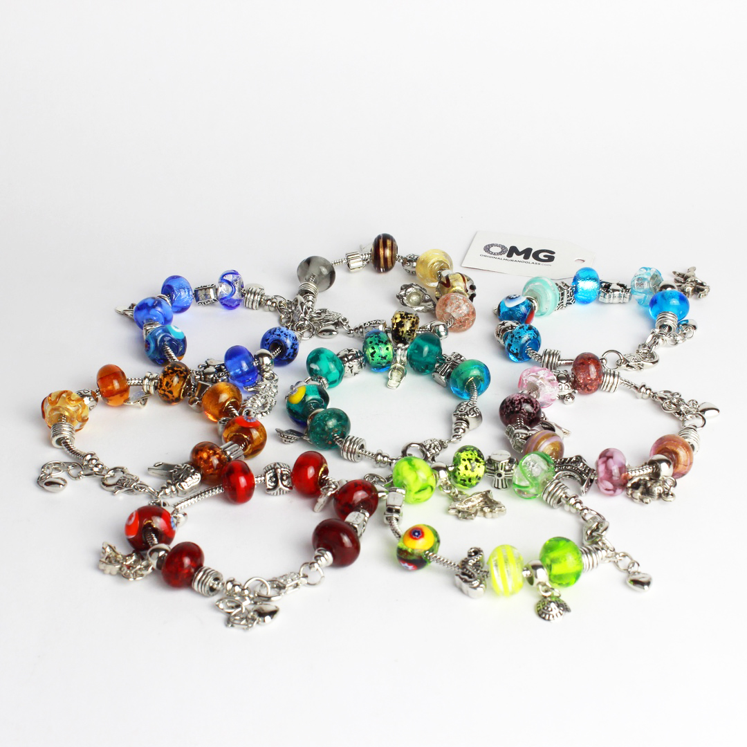 3730 ORIGINALMURANOGLASS Браслет в стиле Pandora с янтарными бусинами - муранское стекло OMG 23 см  - Вид №1