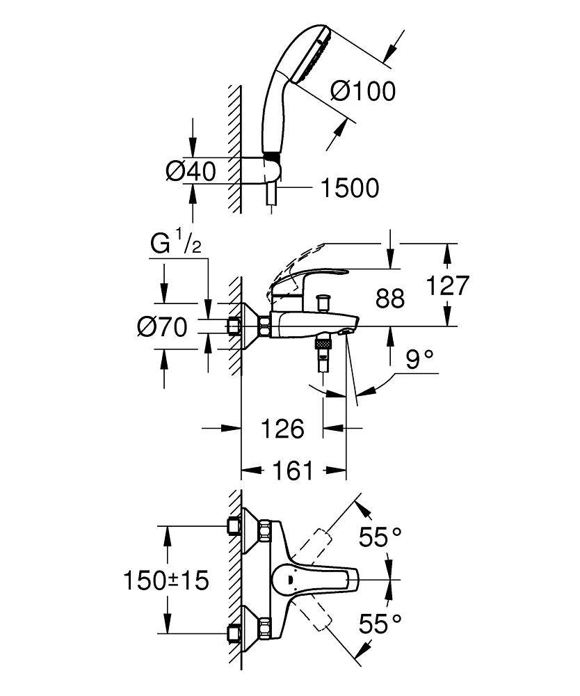 33302002 Смеситель для ванны Grohe хром  - Вид №1