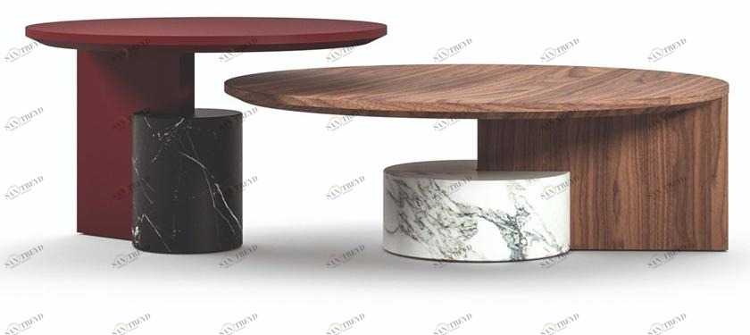 Cassina Круглый журнальный столик из дерева и мрамора Sengu sun-id-1419254